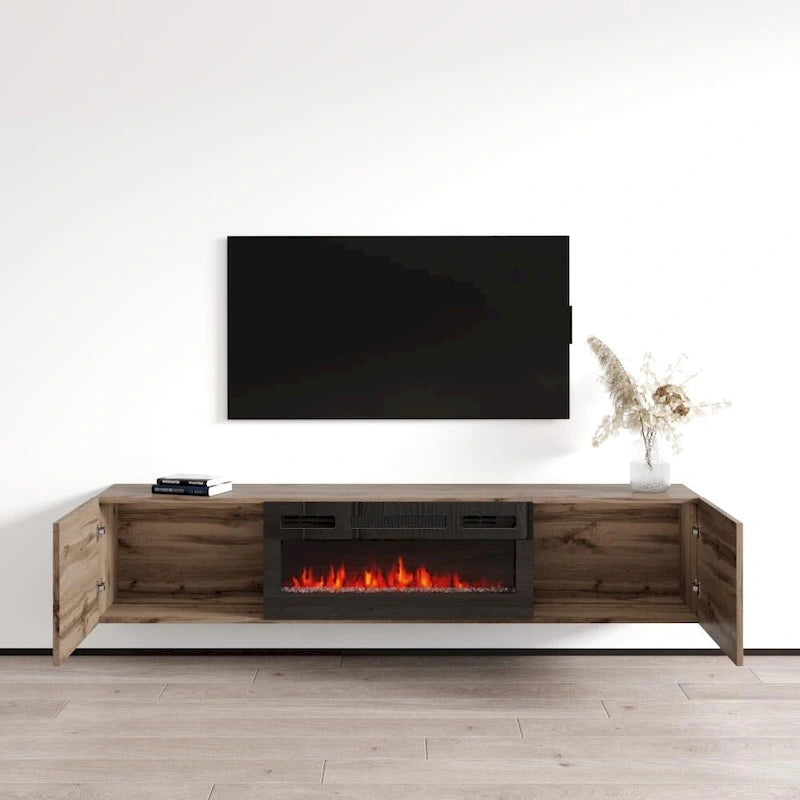 Meuble TV flottant avec cheminée