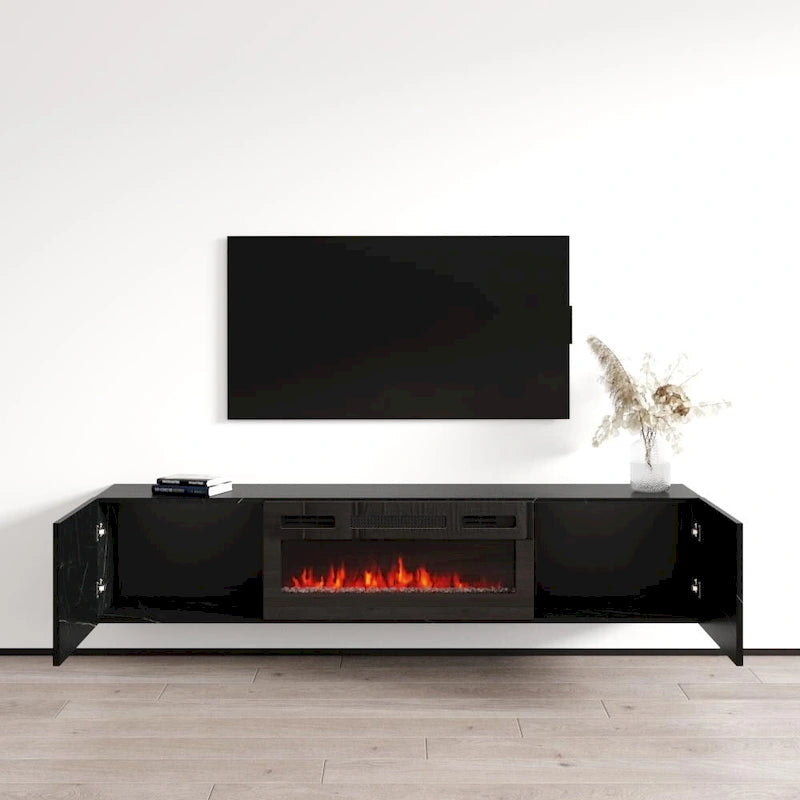 Meuble TV flottant avec cheminée