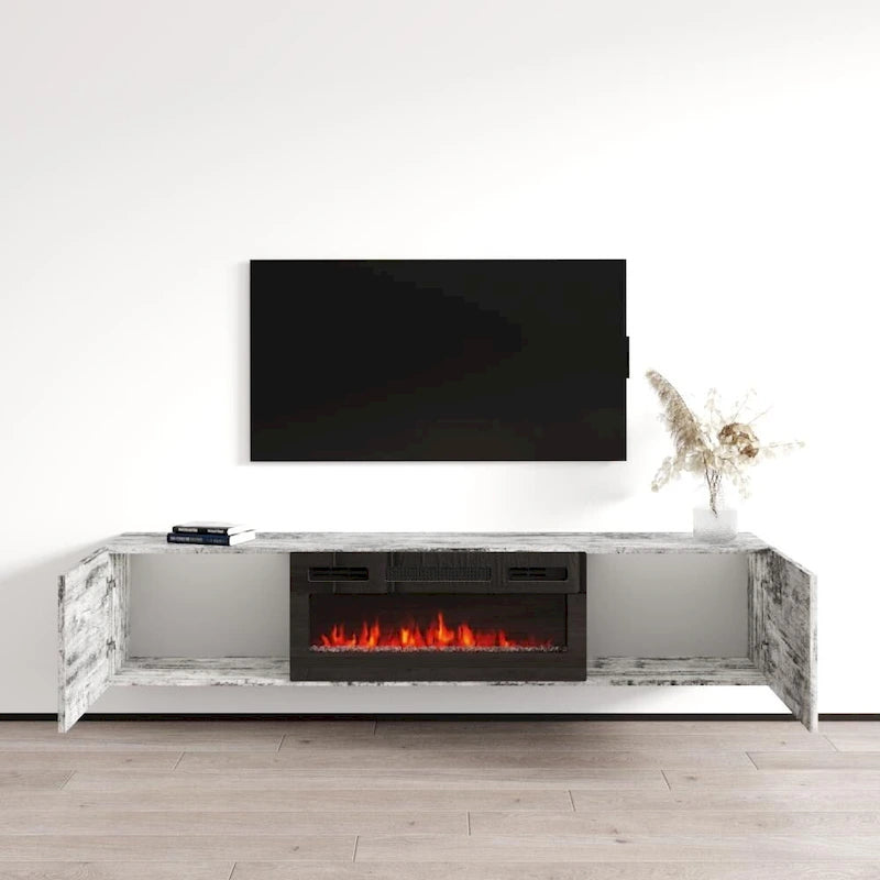 Meuble TV flottant avec cheminée