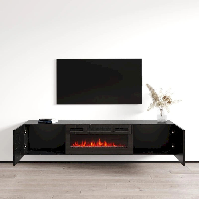 Meuble TV flottant avec cheminée