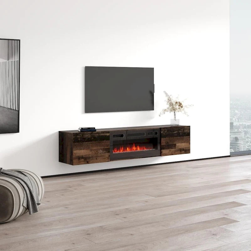 Meuble TV flottant avec cheminée