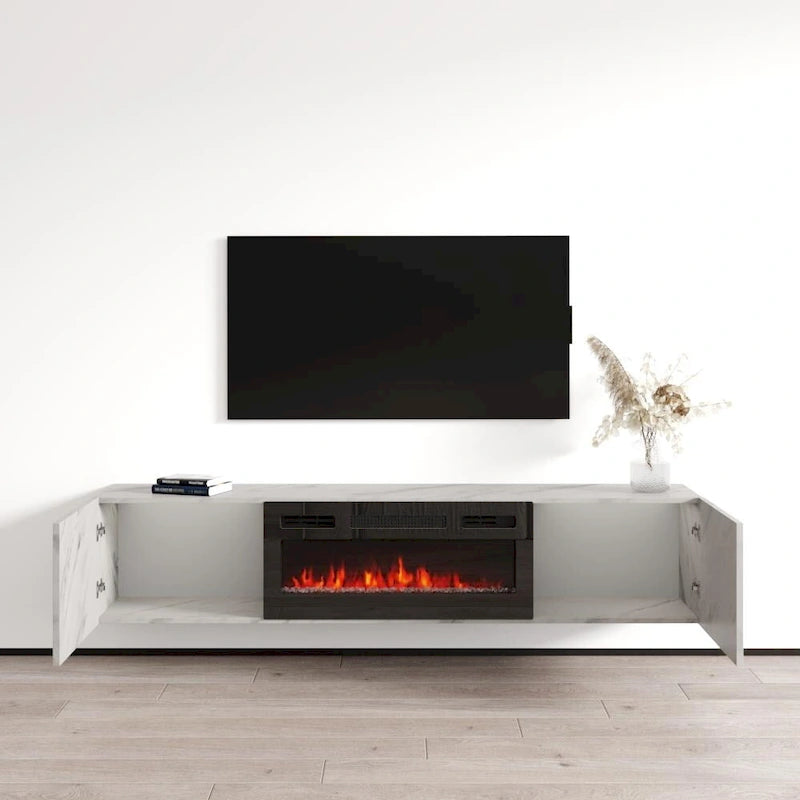 Meuble TV flottant avec cheminée