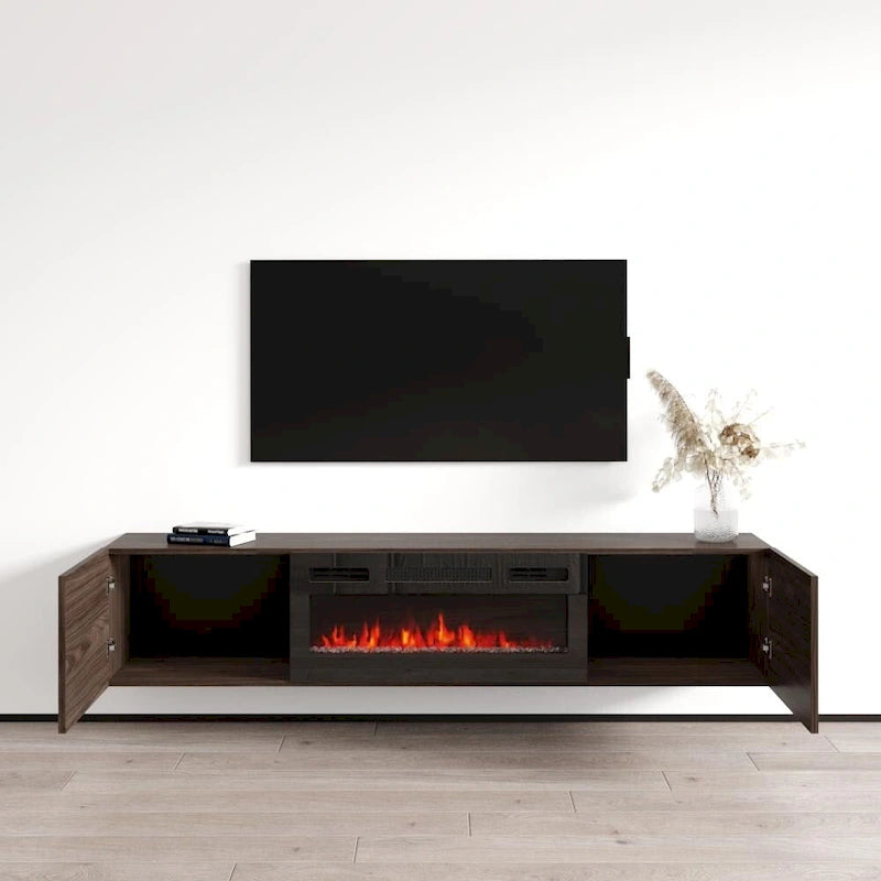Meuble TV flottant avec cheminée