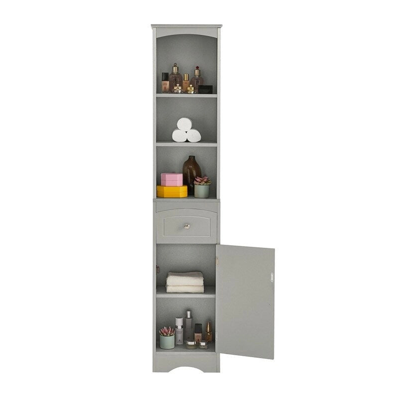 Meuble de Rangement pour Salle de Bain de 170 cm de Hauteur, Meuble Autoportant avec Tiroir, Porte et Étagères Réglables