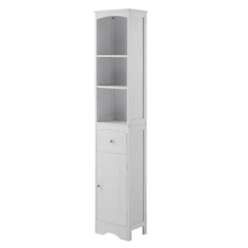 Meuble de Rangement pour Salle de Bain de 170 cm de Hauteur, Meuble Autoportant avec Tiroir, Porte et Étagères Réglables