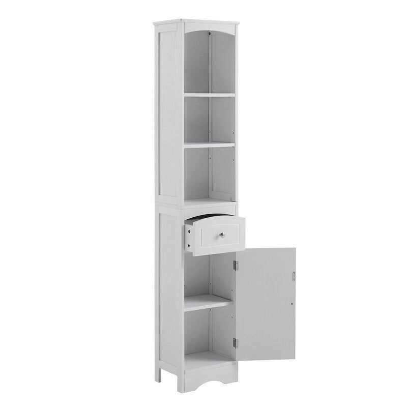 Meuble de Rangement pour Salle de Bain de 170 cm de Hauteur, Meuble Autoportant avec Tiroir, Porte et Étagères Réglables