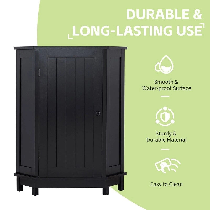 Meuble d'angle triangulaire moderne en bois avec étagères intérieures réglables pour salon ou salle de bain