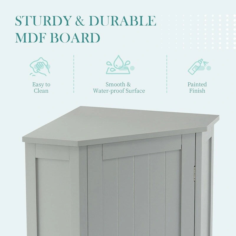 Meuble d'angle triangulaire moderne en bois avec étagères intérieures réglables pour salon ou salle de bain