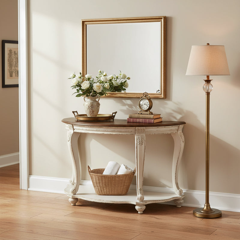 Table d'appoint demi-lune – Blanc/Marron
