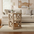 Distressed Natural Mindi Wood Cross Frame End Table by East at Main
