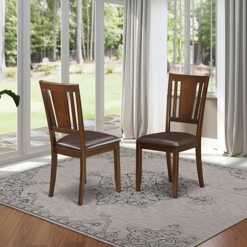 East West Furniture Dudley Dining Room Chairs - Slat Back Chairs, Set of 2, Mahogany (Seat Options)